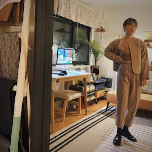 Two-piece Set / Wool Suits Size L-XL / Cream Beige