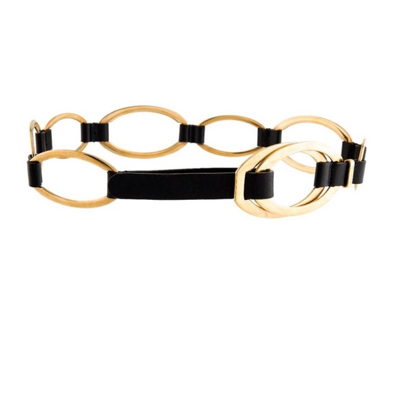 Vintage Gucci Belt / Gold metal / black leather / XS Gem