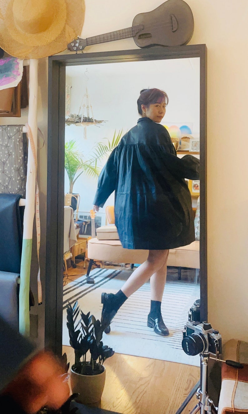 Vintage Leather Jacket / 80s Blue Mid Length Leather Jacket Made in