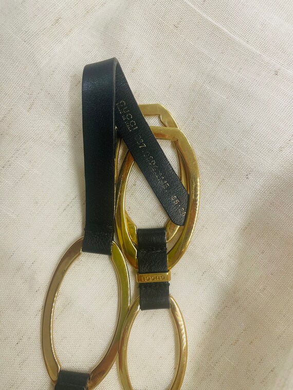 Vintage Gucci Belt / Gold metal / black leather / XS Gem