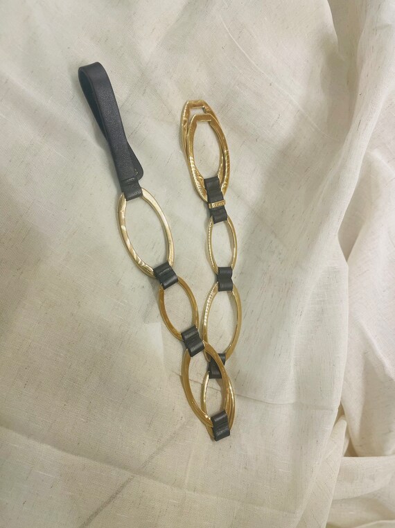 Vintage Gucci Belt / Gold metal / black leather / XS Gem