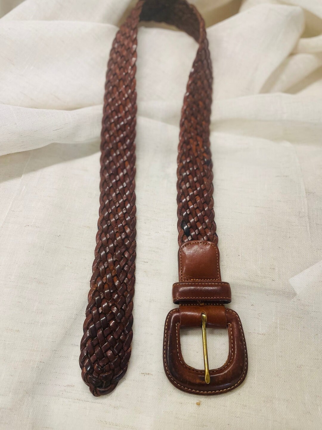 Vintage Coach Woven Leather Belt / Solid Brass Buckle / Size  display picture 2