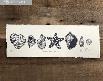 Linoleum Seashell study Print on Handmade Paper | Seashell Linoprint | Shell Print | Gift print | Mother’s Day Gift Print