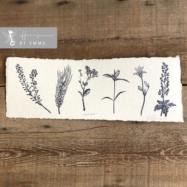 Wildflower Linoleum Print on Handmade Paper
