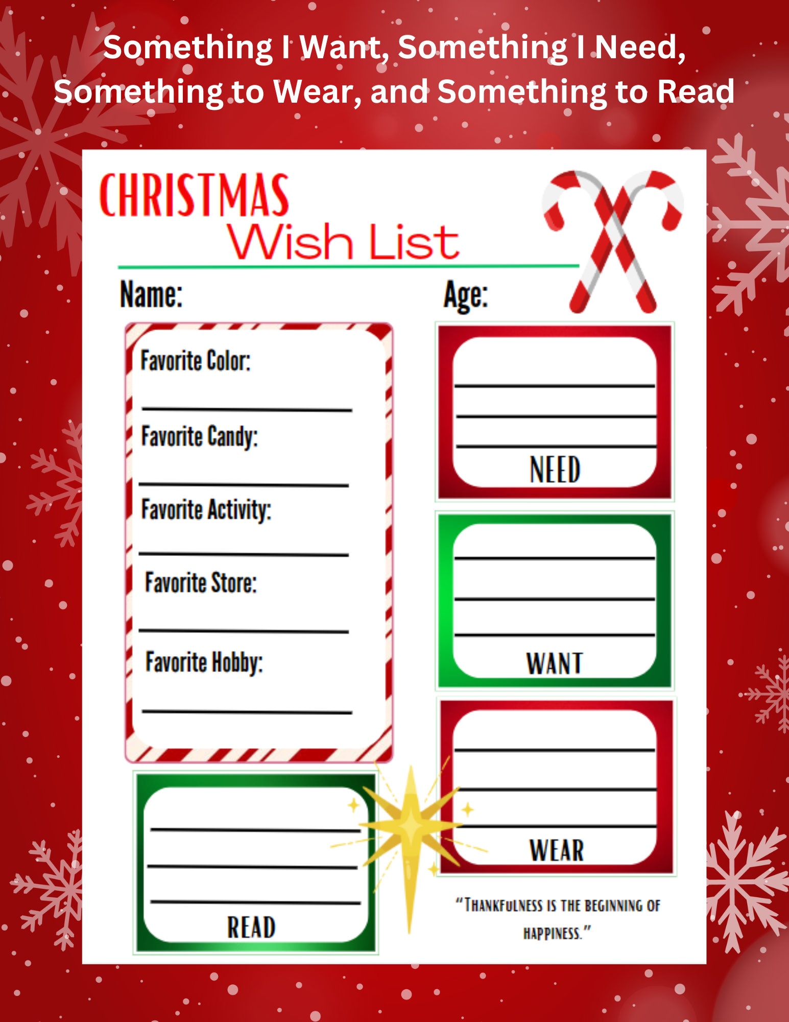 the four gift rule printable christmas list - something i want