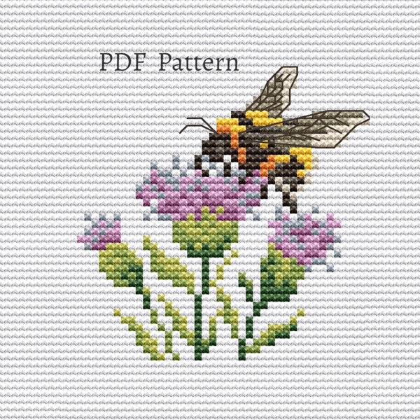 Thistle cross stitch pattern PDF Bee cross stitch