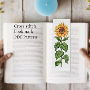 Zonnebloem bladwijzer kruissteekpatroon boekenlegger bloemen boektracker botanische bloemen