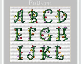 Christmas alphabet cross stitch pattern, Cross stitch font, Cross stitch letters, Monogram fonts