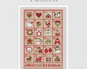 Advent calendar cross stitch pattern Merry Christmas hand embroidery calendar pattern