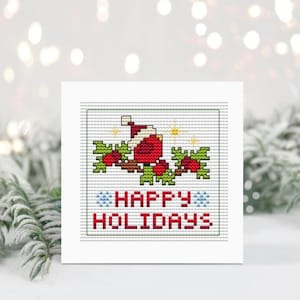 Schema punto croce per biglietti di Natale, biglietto di auguri di buone feste, mini ornamento natalizio, biglietto di auguri invernale