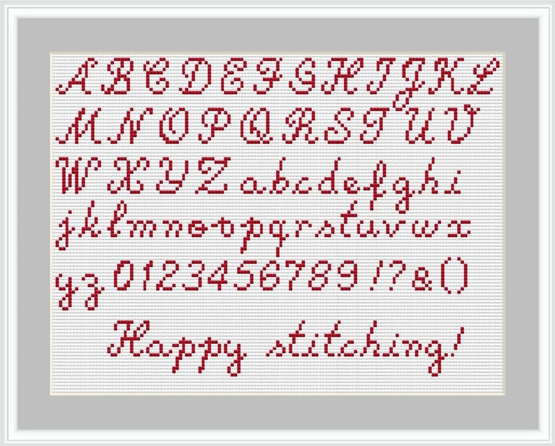 Cursive alphabet cross stitch pattern, Cross stitch font, Cross stitch letters, Cross stitch numbers