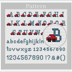 Padrão de ponto cruz do alfabeto de carro para meninos, Fontes de ponto cruz, Letras e números de ponto cruz, Gráfico ABC