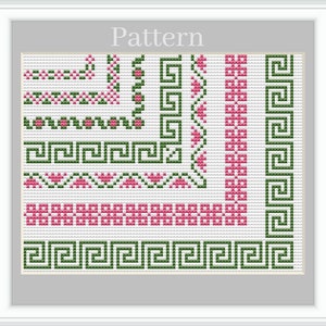 Cross stitch border, Cross stitch frames, Border embroidery, Geometric border, Square border