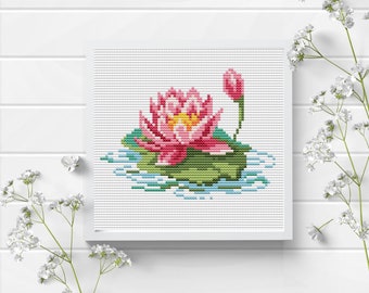 蓮のクロスステッチパターン 蓮の花の刺繍パターン クロス