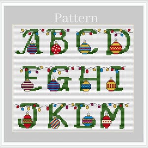 Christmas alphabet cross stitch pattern, Monogram font, Cross stitch letters, Christmas fonts, Christmas balls