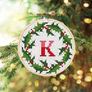Christmas monogram letters, Monogram ornament cross stitch pattern, Monogram fonts 3 inch hoop, Cross stitch alphabet
