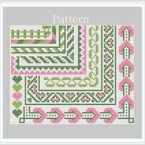 Heart cross stitch border pattern with square frames and corners