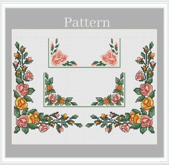 Flower Frame Cross Stitch Pattern With Rose Square Borders and