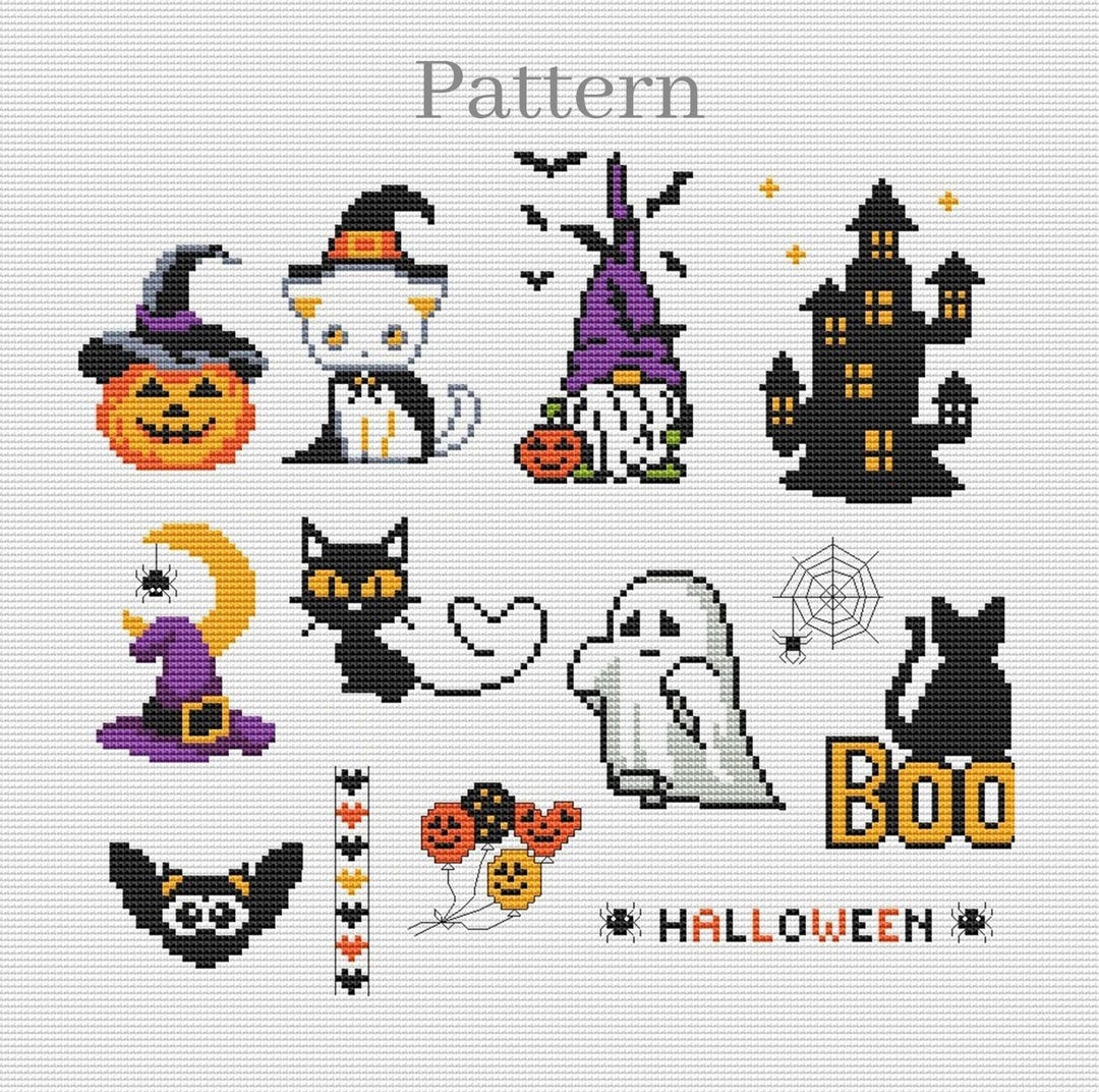 Mini Halloween Cross Stitch Pattern With Spooky Ghost Gnome Boo Xstitch ...