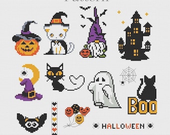 ミニ不気味なハロウィーンのクロスステッチパターン、小さな