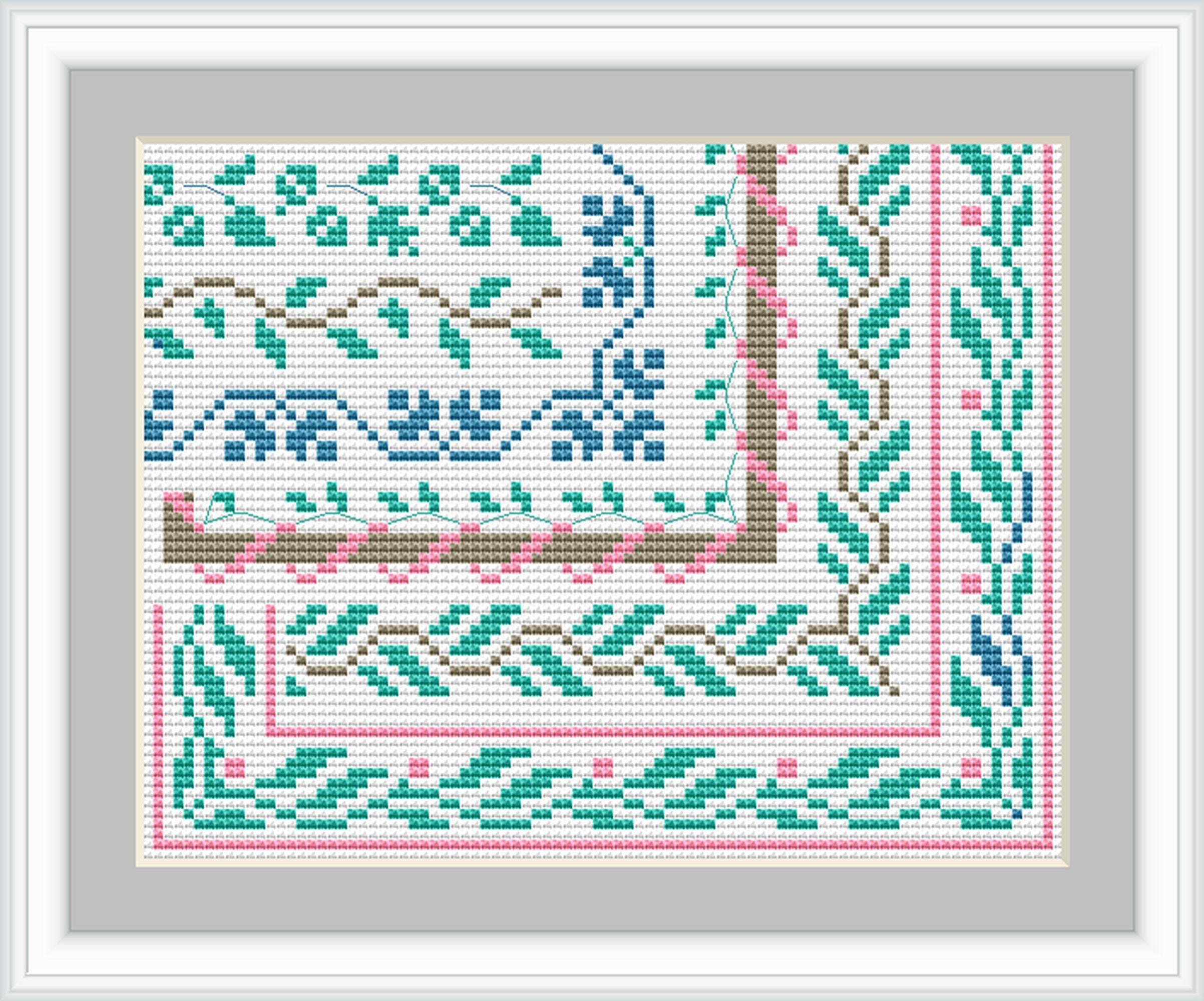 Cross Stitch Border Pattern, Square Border, Leaf Border