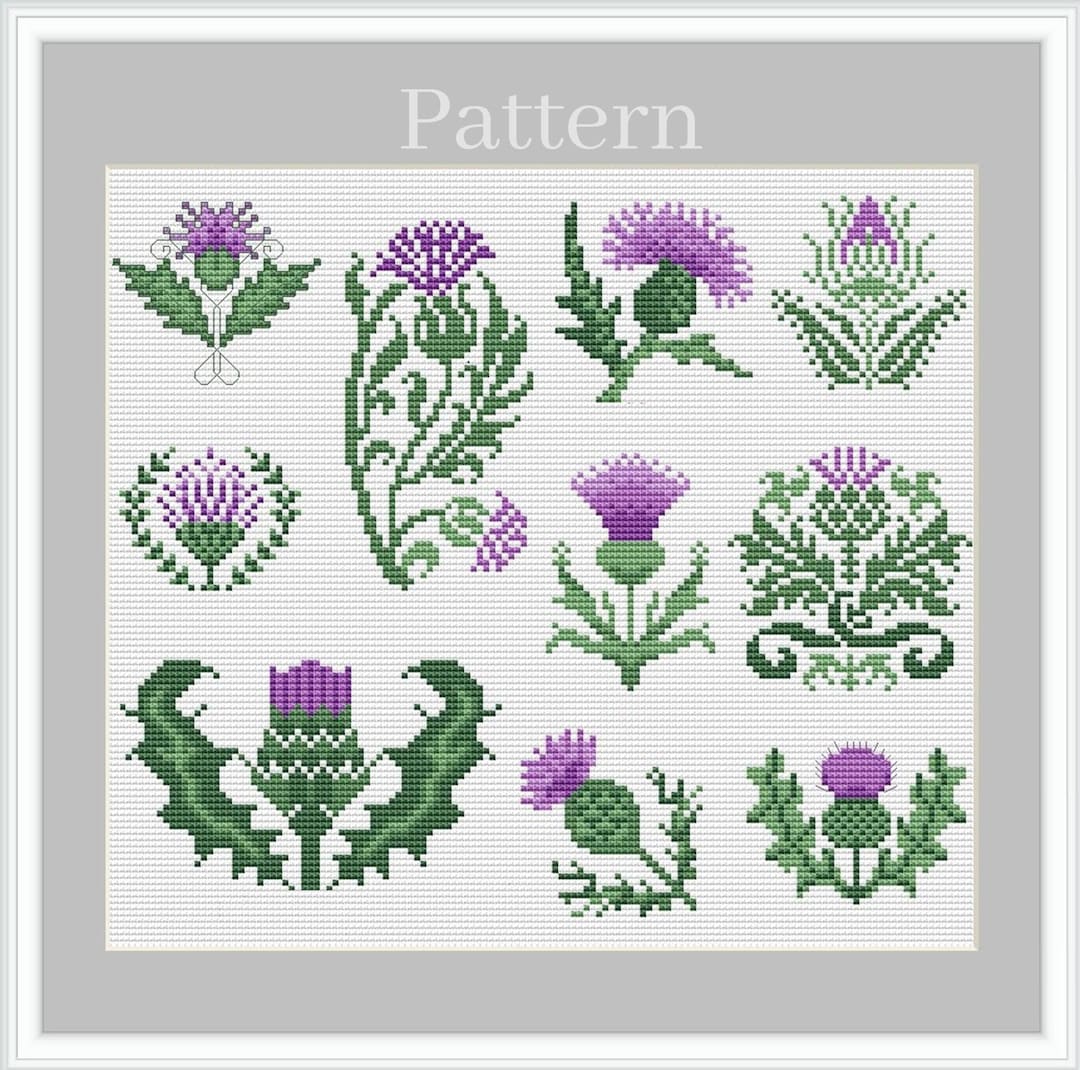 Thistle Cross Stitch Pattern, Cross Stitch Flowers, Purple Flowers Hand ...