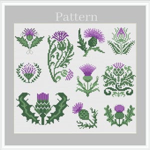 Distel Kreuzstich Stickmuster, Kreuzstich Blumen, Lila Blumen Stickmuster