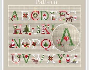 Christmas monogram cross stitch pattern, Cross stitch fonts, Cross stitch letters, Christmas alphabet, Christmas fonts