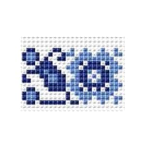 May include: Blue and white floral design with a stylized flower and leaf pattern. The design is reminiscent of traditional folk art.