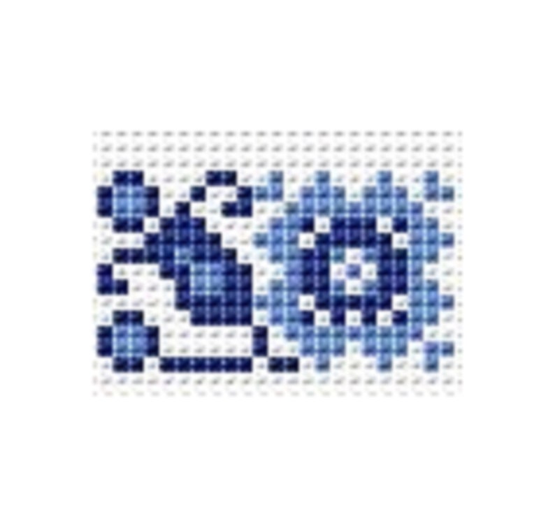 May include: Blue and white floral design with a stylized flower and leaf pattern. The design is reminiscent of traditional folk art.