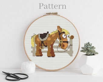 Horse cross stitch pattern PDF, Fanny animals hand embroidery pattern