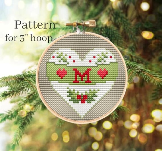 Initial ornament cross stitch pattern with alphabet chart for personalized ornaments with monogram letters