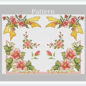 Rose cross stitch border pattern, Floral frames embroidery pattern, Cross stitch flowers