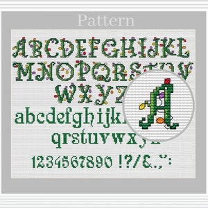 Christmas alphabet cross stitch pattern, Cross stitch font, Cross stitch letters, Monogram fonts