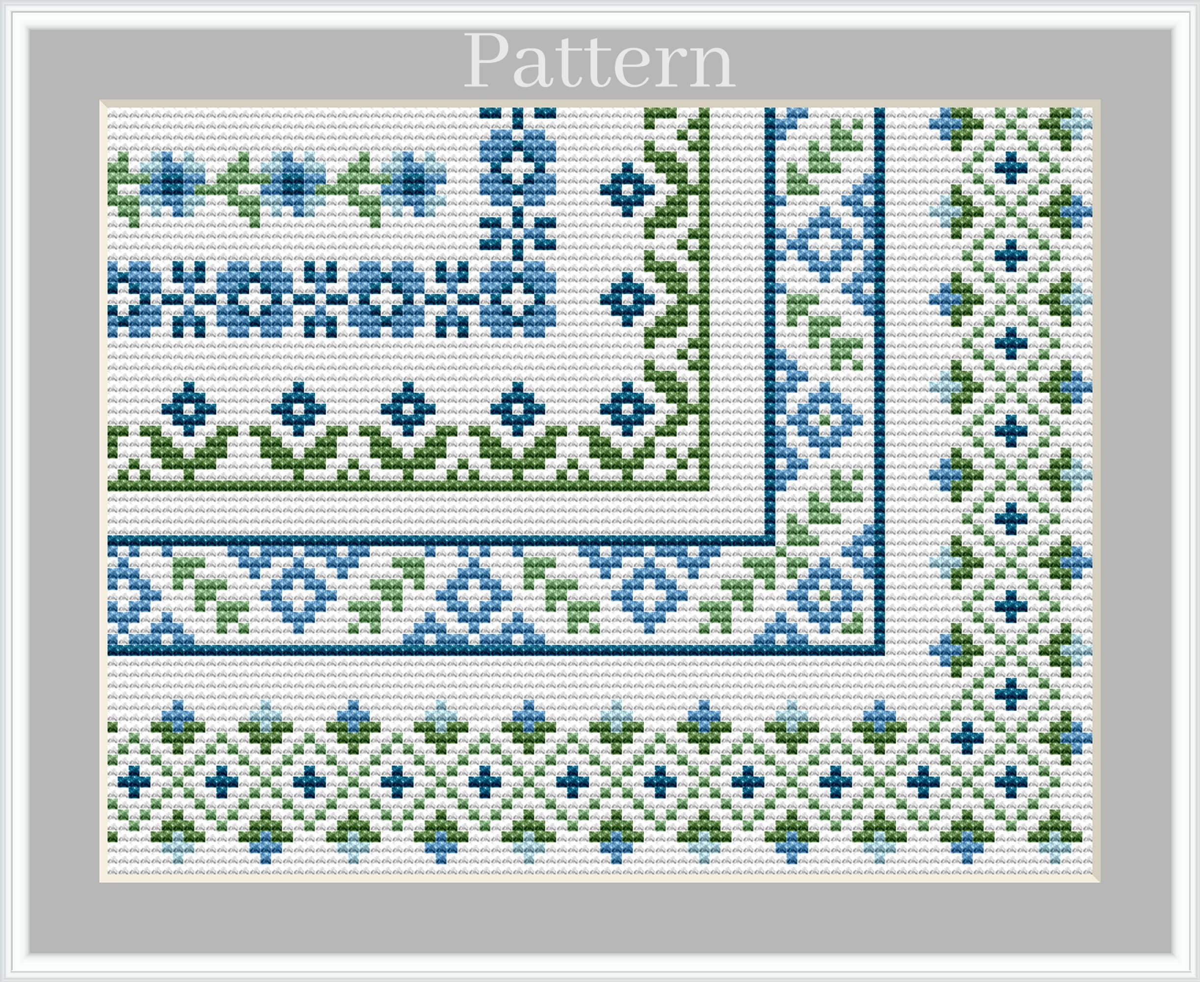 Floral Cross Stitch Border Pattern, Pink and Green Cross Stitch