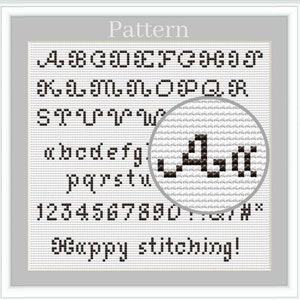 Cross stitch alphabet pattern, Small cross stitch font, ABC chart with letters and numbers