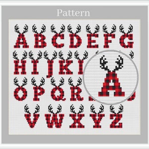 Christmas alphabet cross stitch pattern, Buffalo plaid alphabet, Cross stitch fonts, Cross stitch letters, Christmas monogram fonts