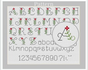 Christmas fonts cross stitch pattern, Backstitch alphabet, Cross stitch letters, Floral alphabet