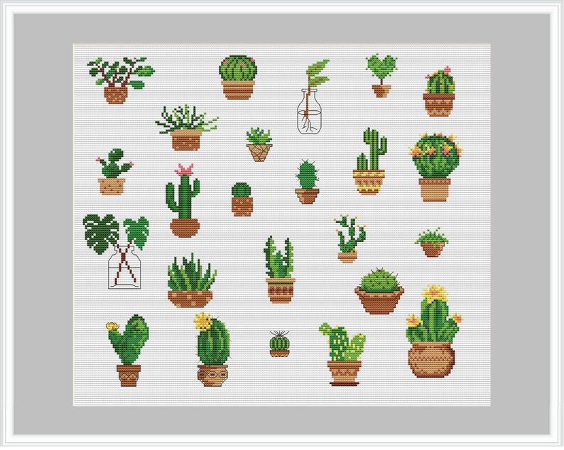 Tiny Succulents Cross Stitch Pattern PDF Small Plant Cross Etsy