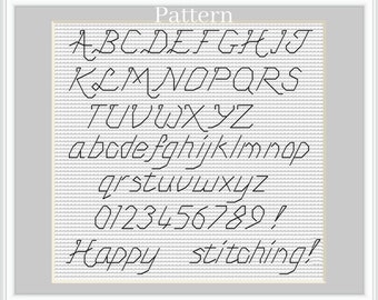 Backstitch alphabet, Cursive font cross stitch pattern, Cross stitch letters