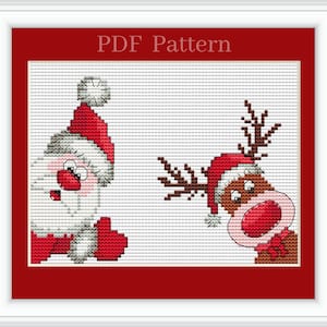 Weihnachtsmann Kreuzstichmuster, Weihnachtsrentier Handstickmuster