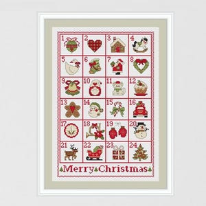Advent Calendar Cross Stitch Pattern Merry Christmas Hand Embroidery Advent Calendar Cross Stitch Pattern Merry Christmas Hand Embroidery