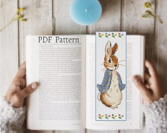Bunny cross stitch bookmark pattern, Rabbit crosstitch book mark, Hare reading tracker