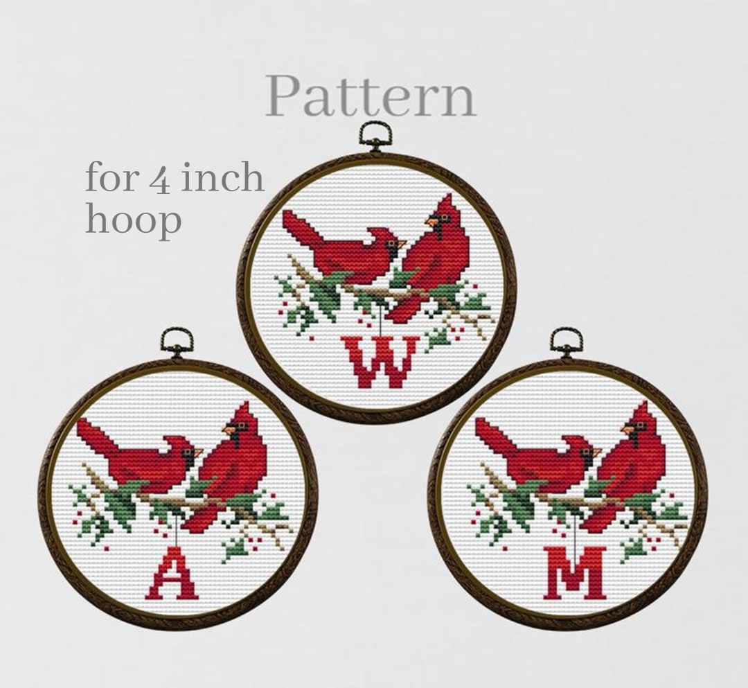 Cardinal Ornament Cross Stitch Pattern Personalized, Initial Ornament ...