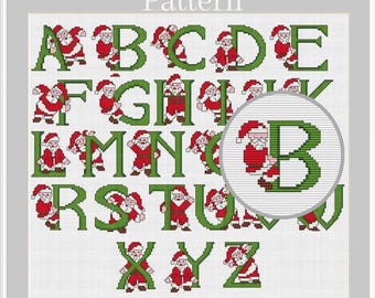 Santa Claus alphabet, Christmas alphabet cross stitch pattern, Monogram fonts, Christmas letters