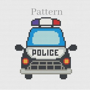 Police car cross stitch pattern, Small vehicle hand embroidery pattern