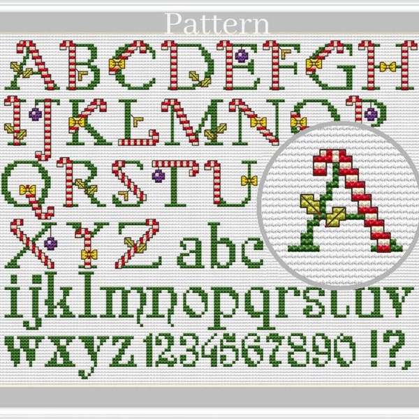 Christmas alphabet cross stitch pattern, Christmas fonts, Cross stitch letters