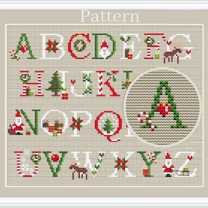 Christmas monogram cross stitch pattern, Cross stitch fonts, Cross stitch letters, Christmas alphabet, Christmas fonts
