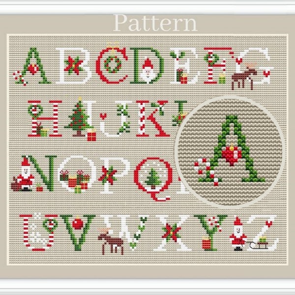 Christmas monogram cross stitch pattern, Cross stitch fonts, Cross stitch letters, Christmas alphabet, Christmas fonts