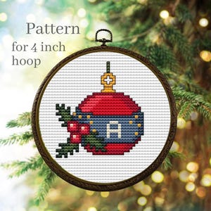 Small Christmas ball cross stitch ornament pattern with ABC chart, Monogram letters, Initial ornament with alphabet chart